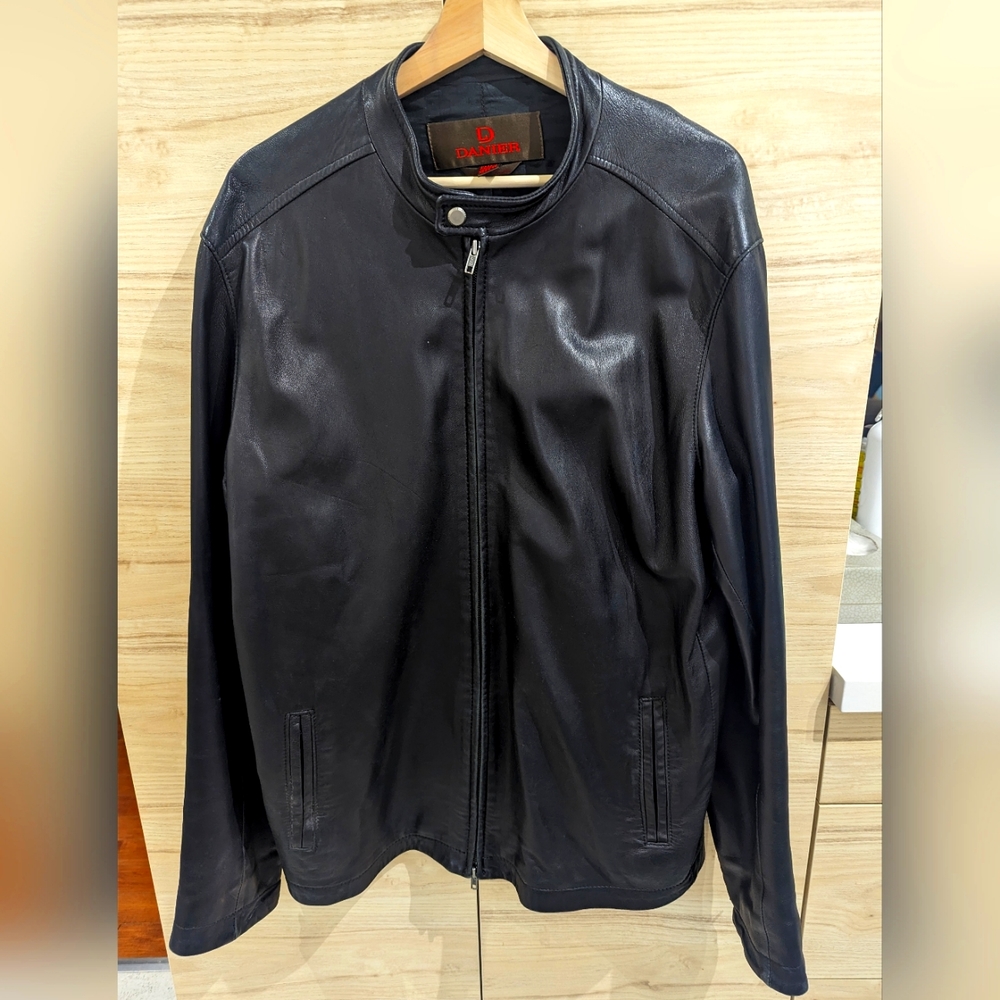 Collarless Leather Jacket